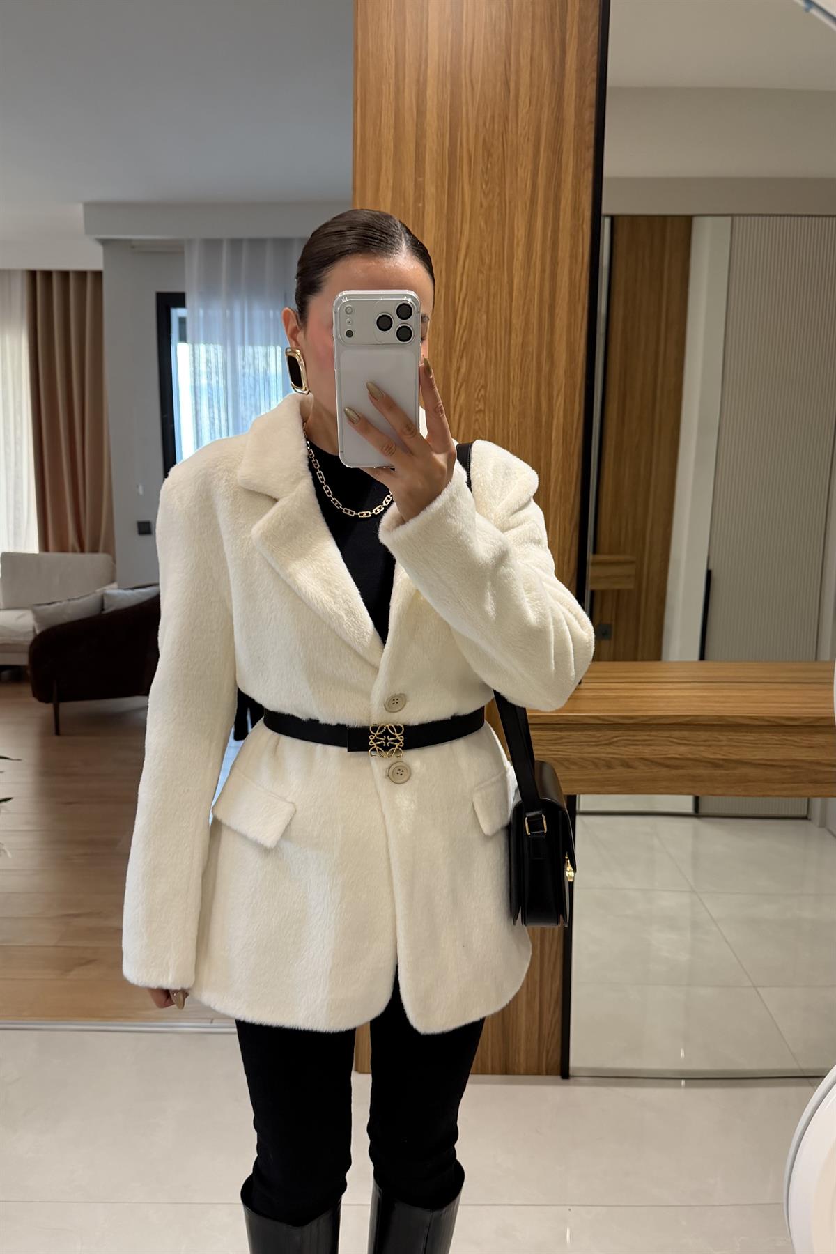 Marcella Beyaz Dokulu Blazer