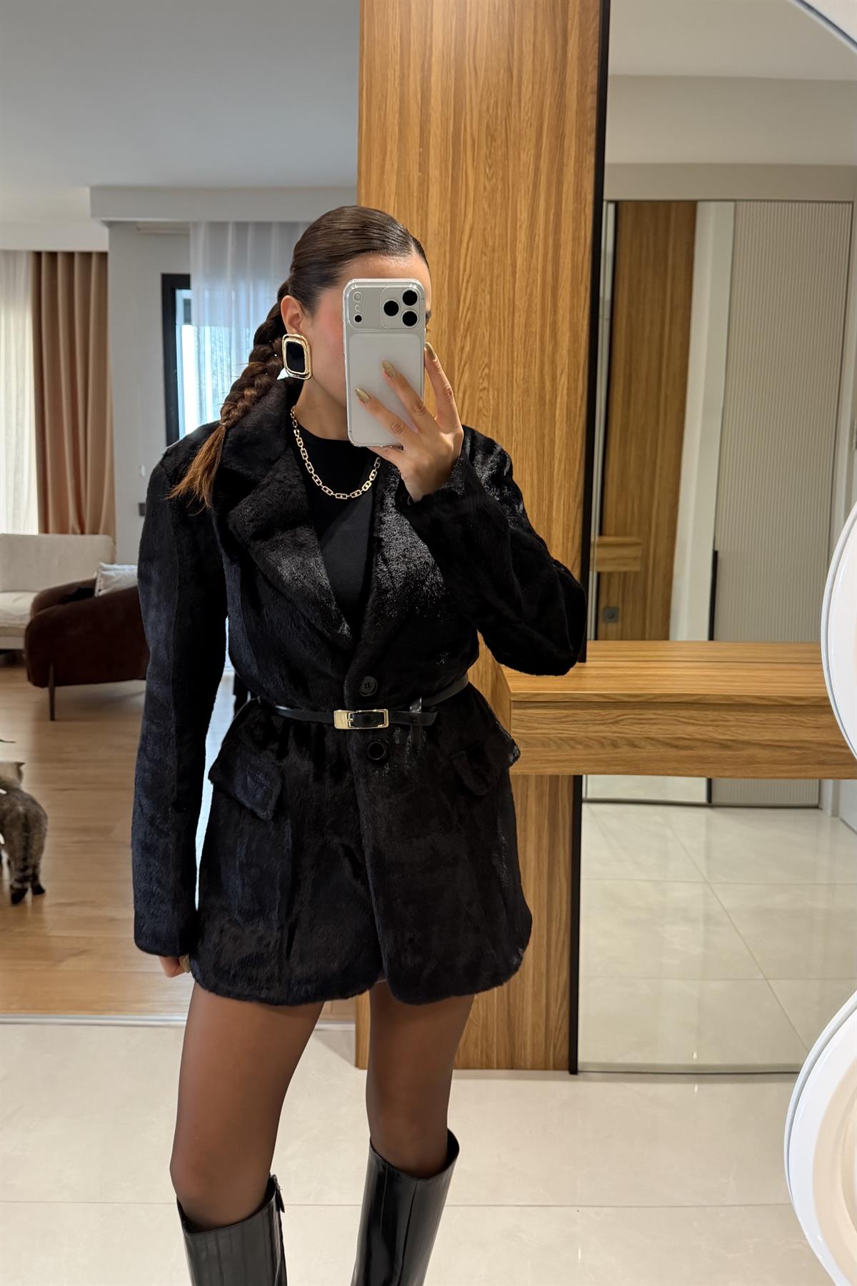 Marcella Siyah Dokulu Blazer