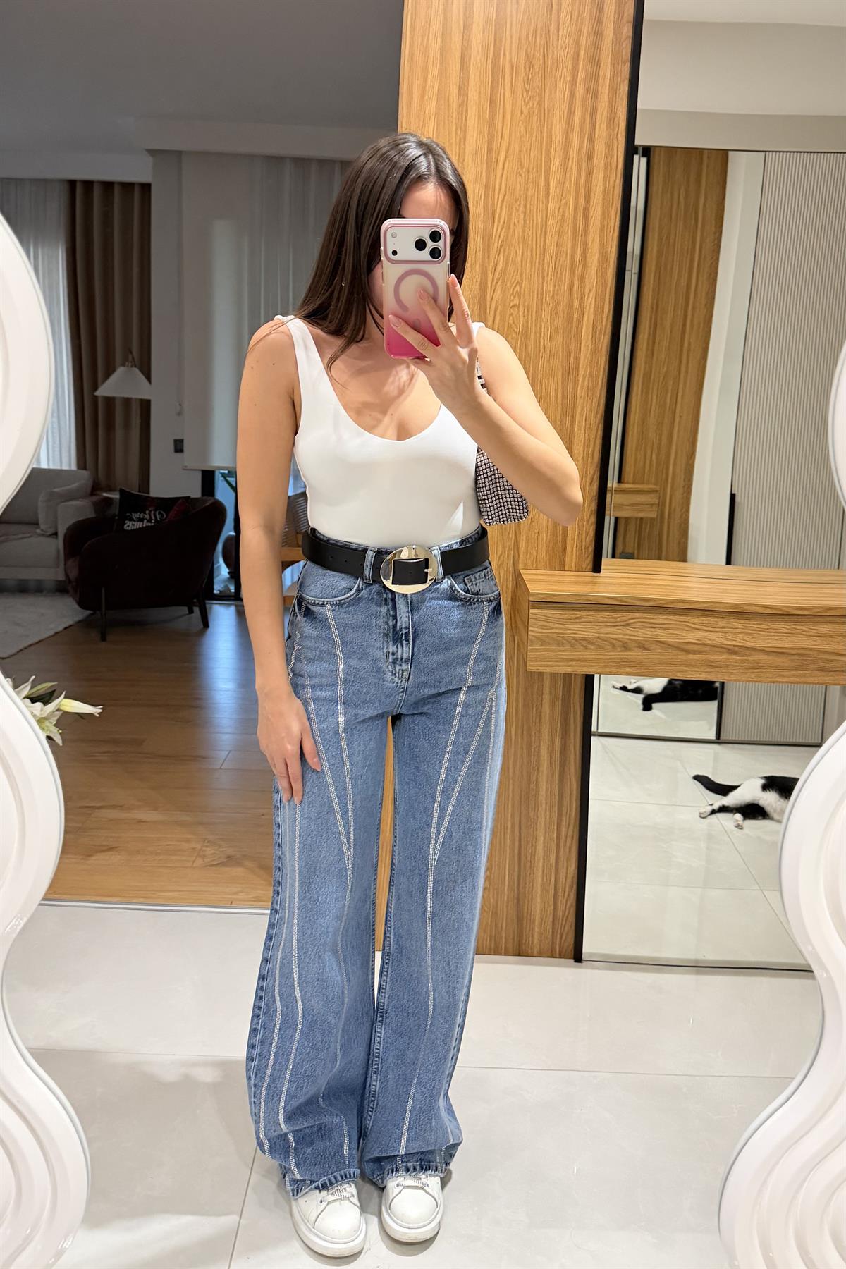 Maria Midblue Full Taşlı Palazzo Jean