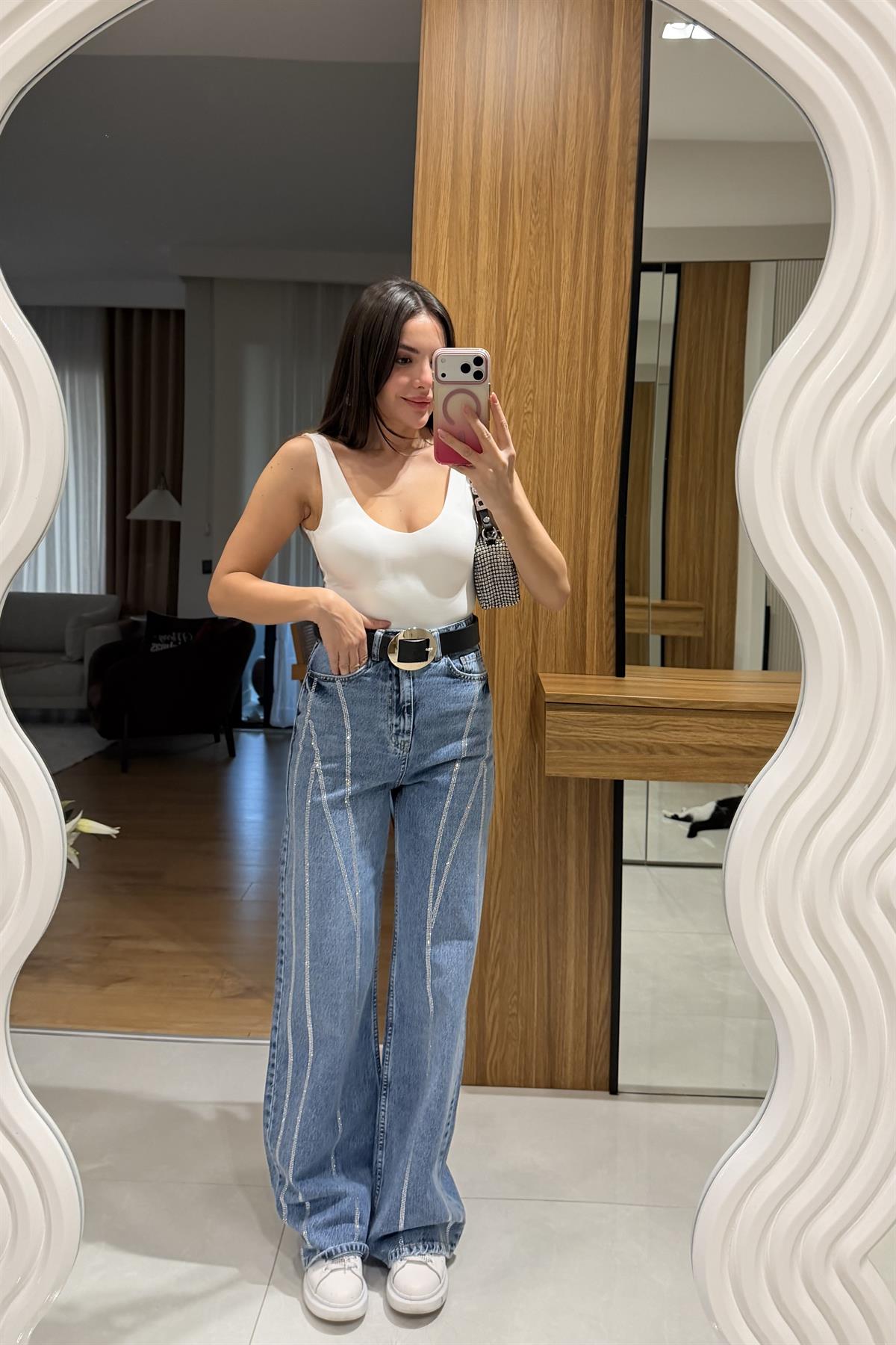 Maria Midblue Full Taşlı Palazzo Jean