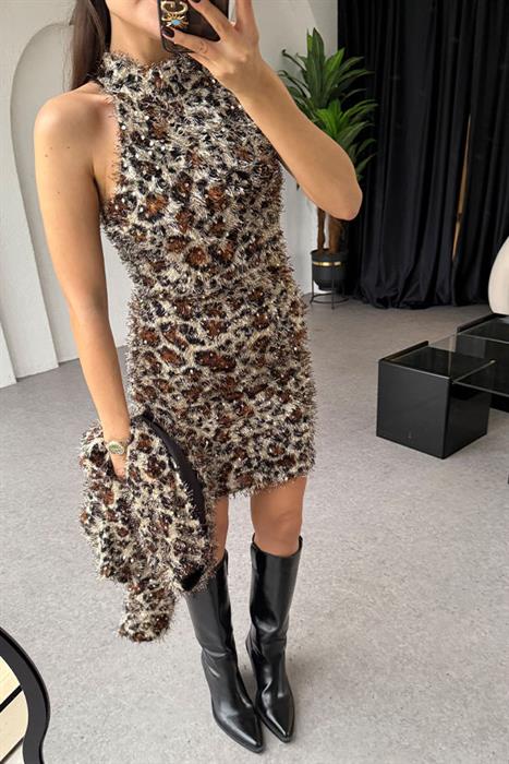 Maribel Leopar Pullu Elbise Hırka Takım