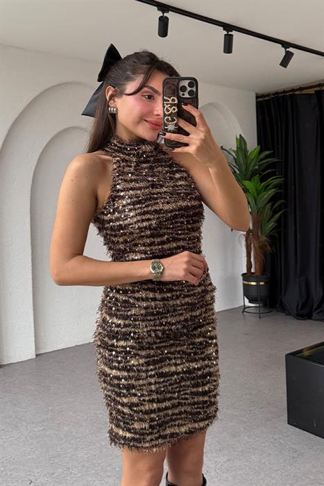 Maribel Zebra Pullu Elbise Hırka Takım