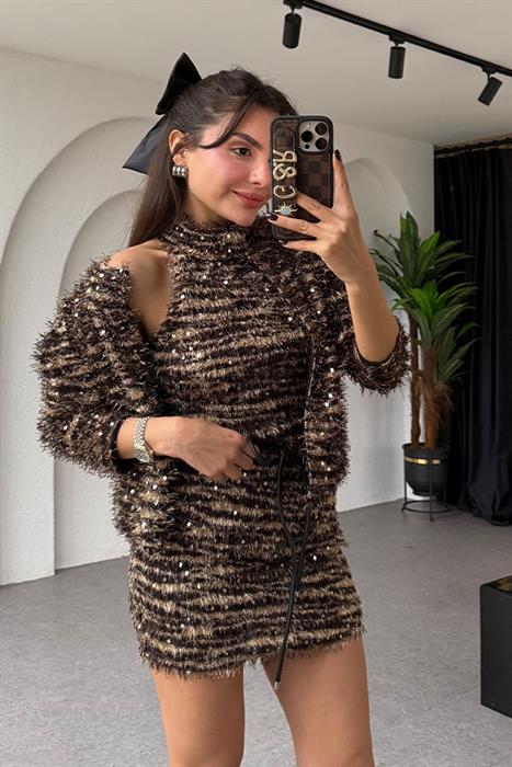 Maribel Zebra Pullu Elbise Hırka Takım