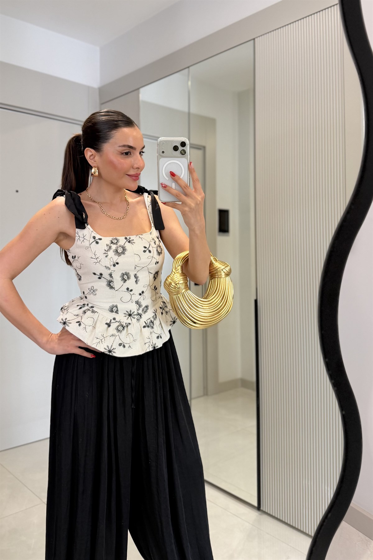 Mariel Saten İp Detaylı Desenli Korse Büstiyer