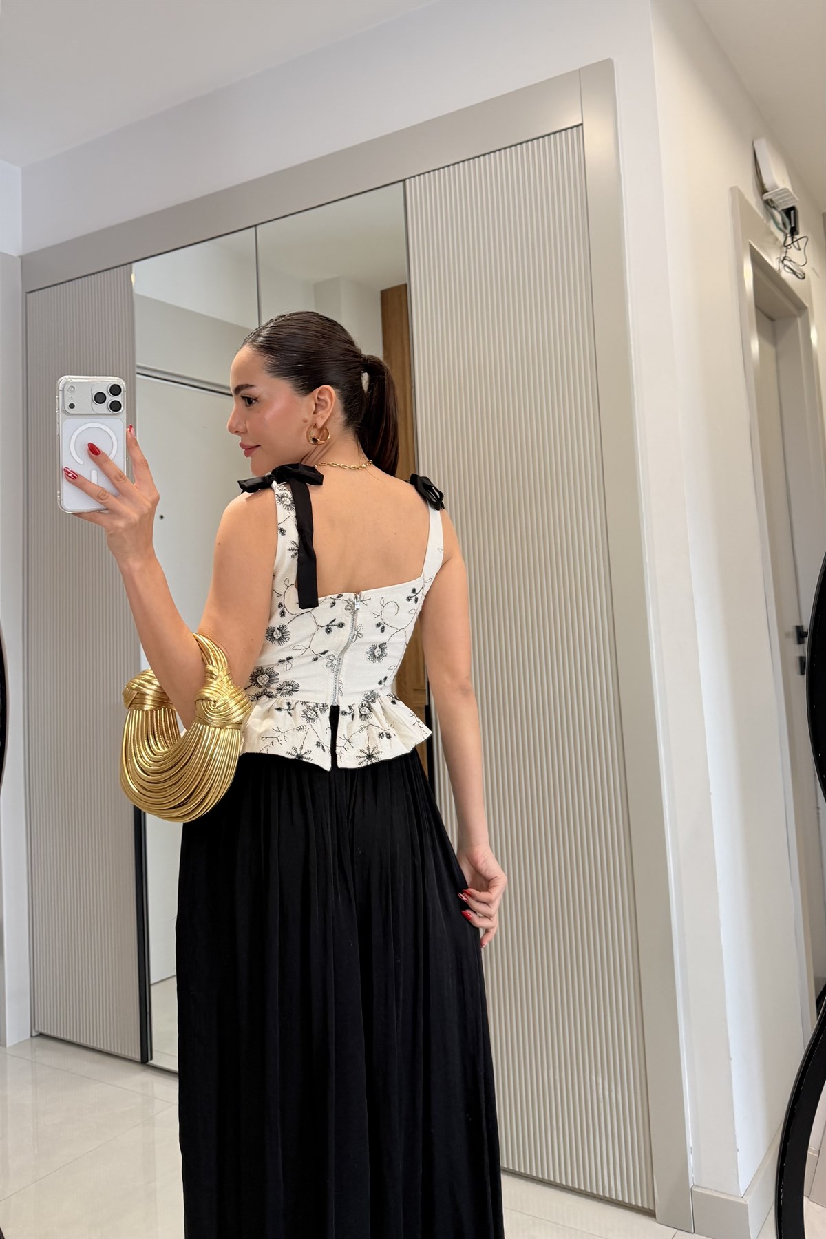 Mariel Saten İp Detaylı Desenli Korse Büstiyer
