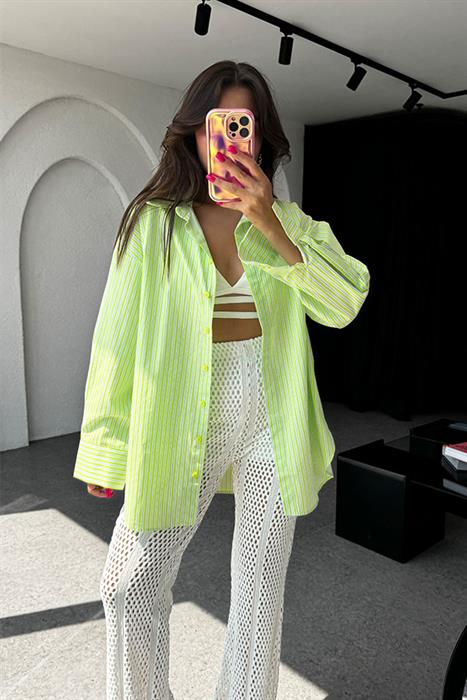 Marjie Neon Yeşil Çizgili Gömlek 