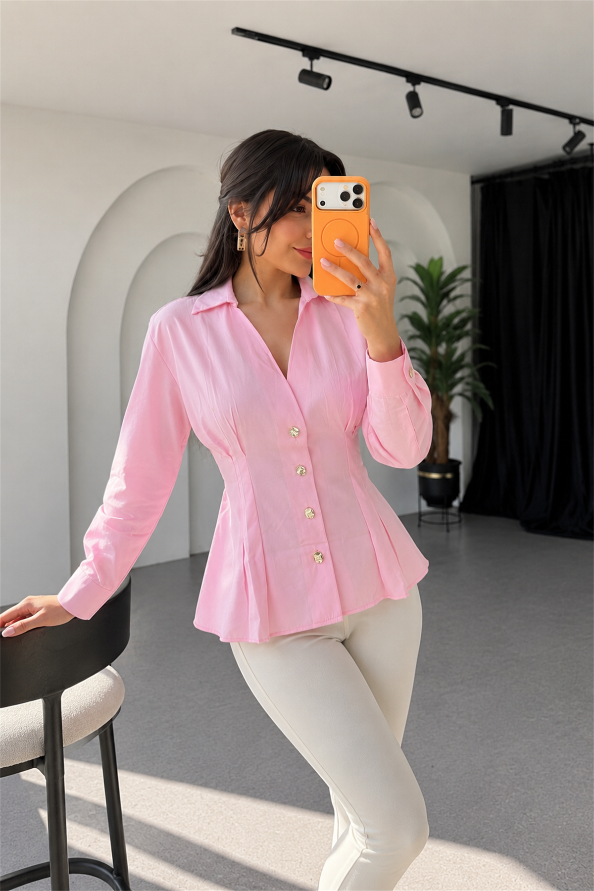 Markey Pembe Gold Düğmeli Gömlek