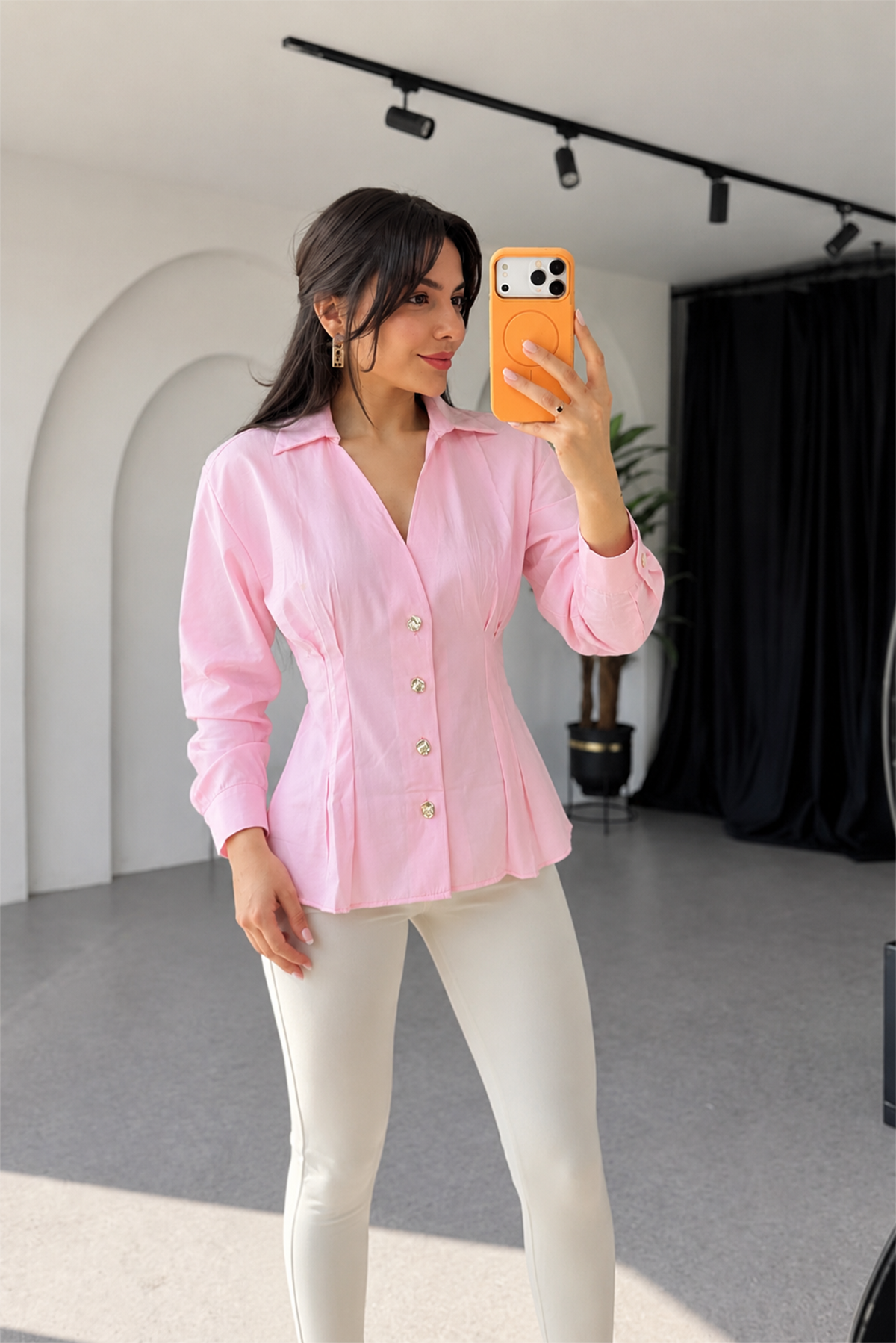 Markey Pembe Gold Düğmeli Gömlek