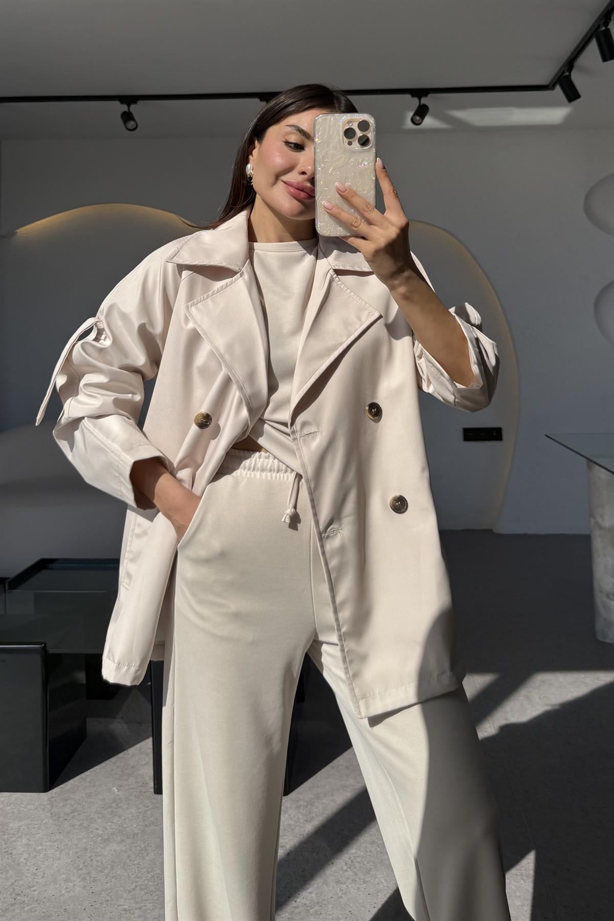 Markie Krem İç Astarlı Trenç