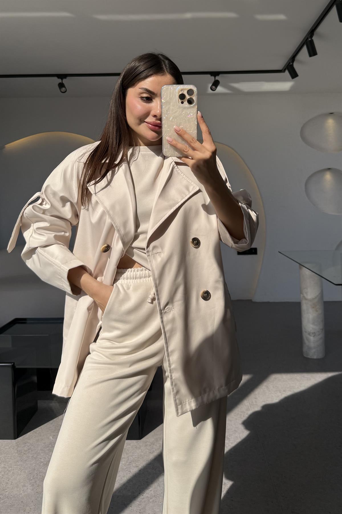 Markie Krem İç Astarlı Trenç