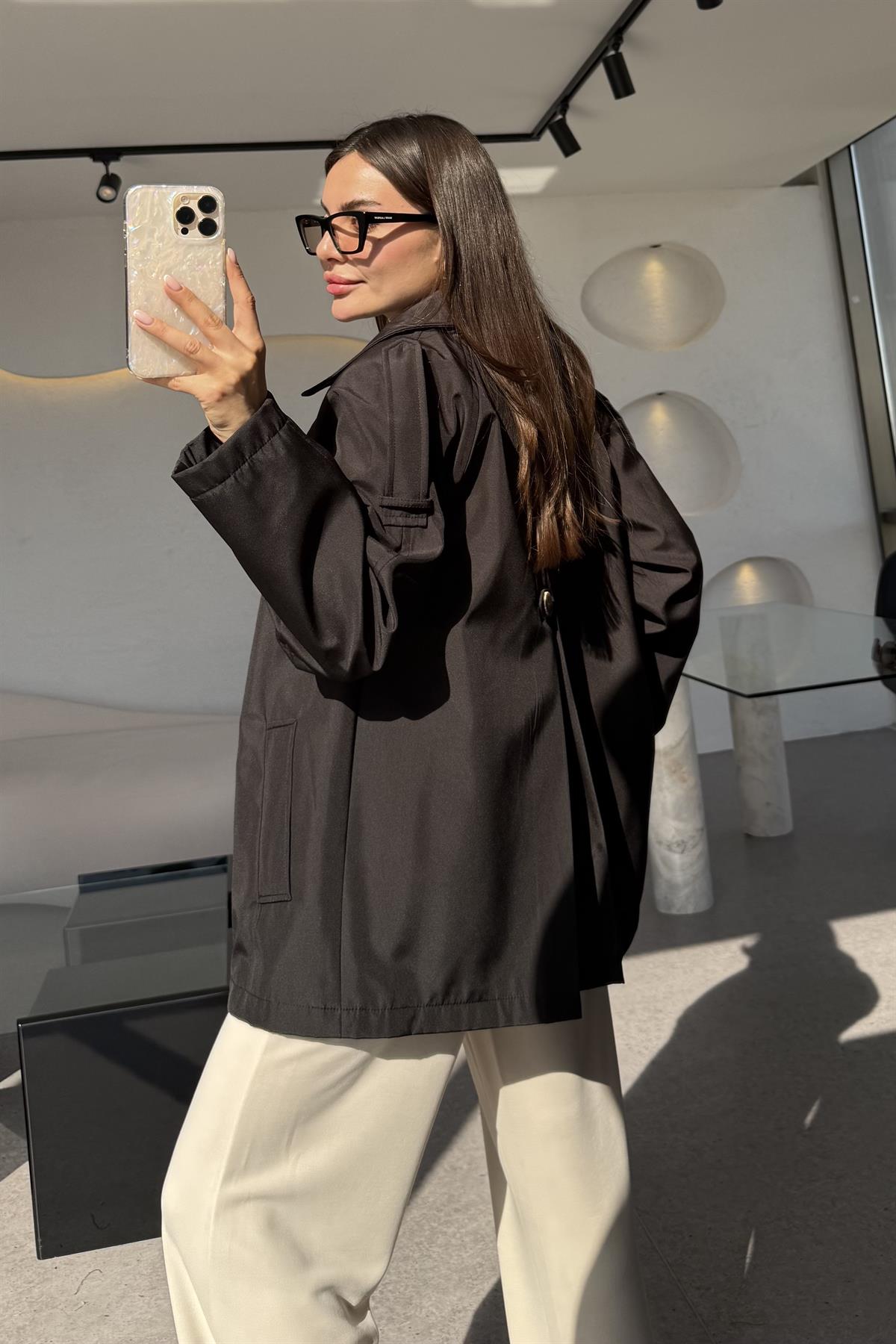 Markie Siyah İç Astarlı Trenç