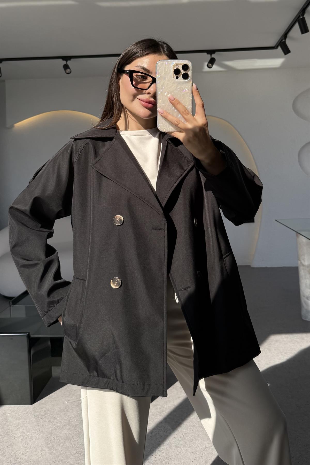 Markie Siyah İç Astarlı Trenç