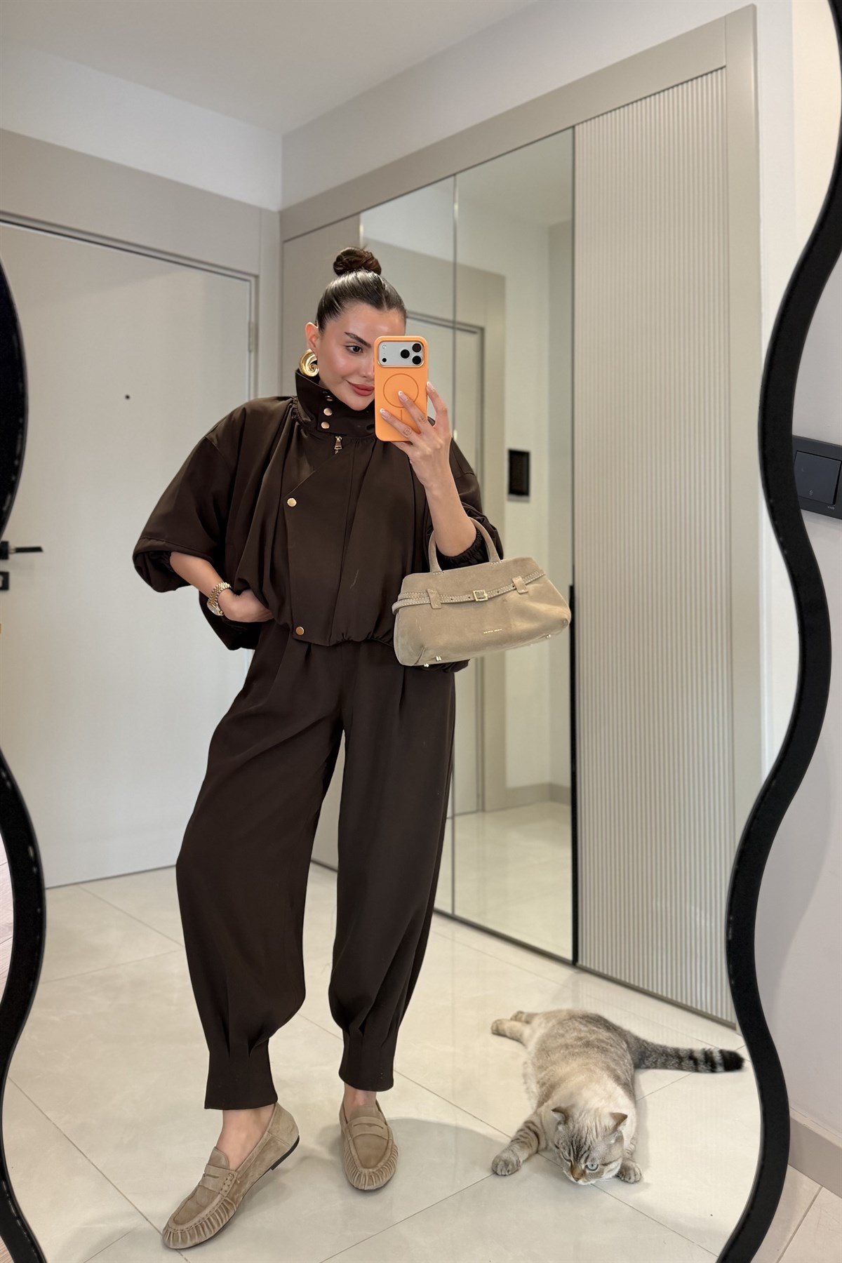 Marlena Kahve Bomber Ceket Pantolon Premium Takım