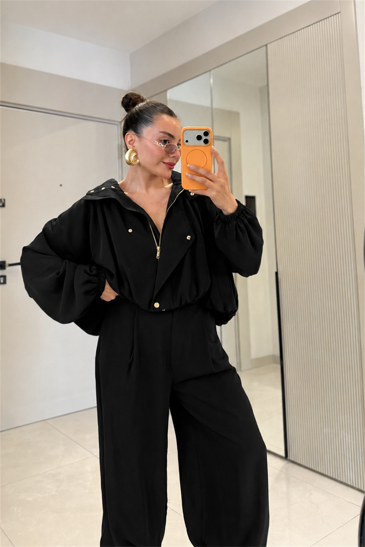 Marlena Siyah Bomber Ceket Pantolon Premium Takım
