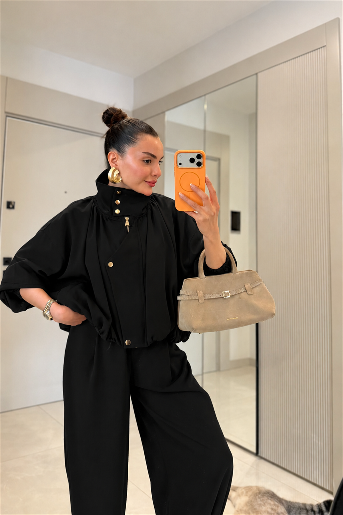 Marlena Siyah Bomber Ceket Pantolon Premium Takım
