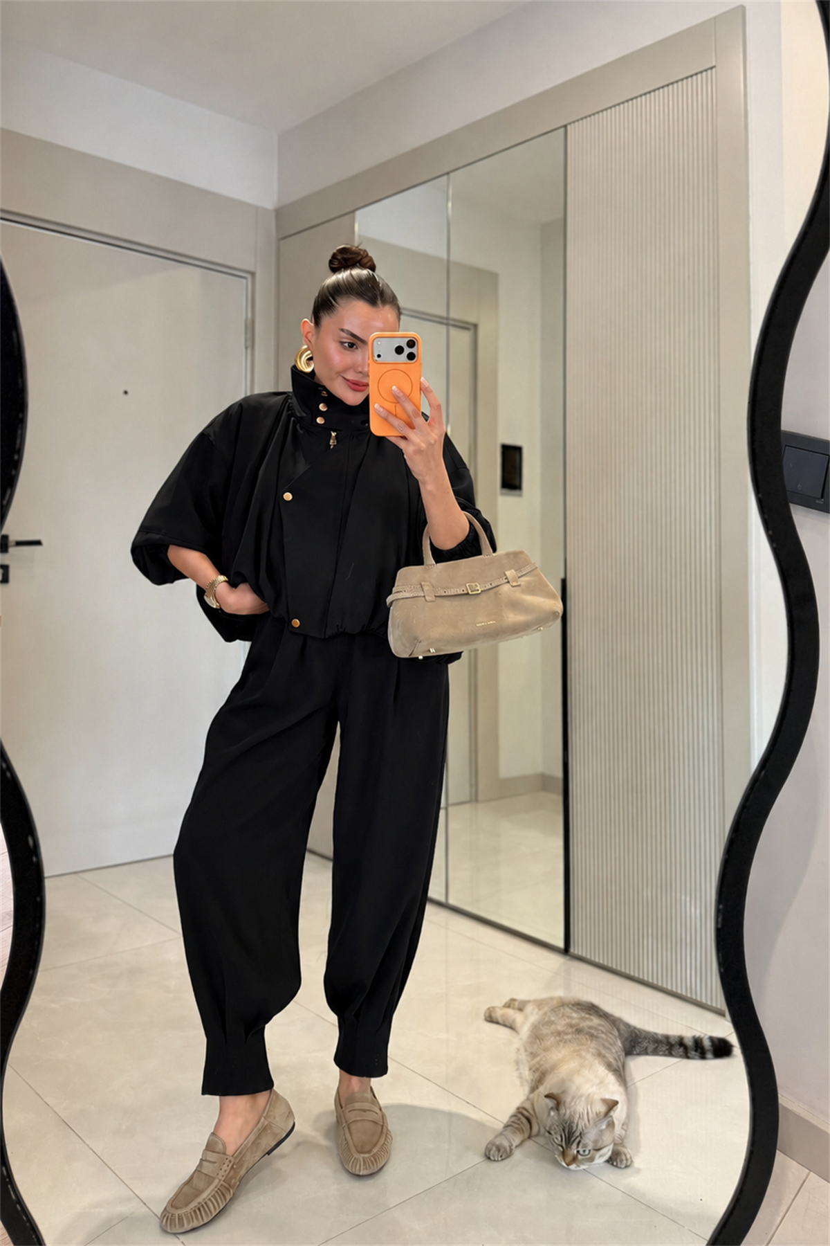 Marlena Siyah Bomber Ceket Pantolon Premium Takım