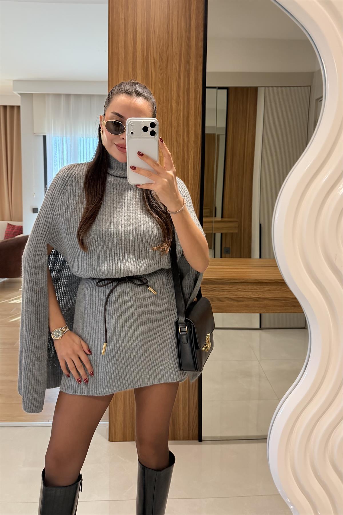 Marlin Gri Balıkçı Yaka Tasarım Kazak