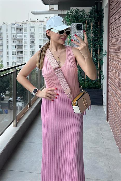 Marsıana Sıfır Kol Fitilli Elbise - Pembe