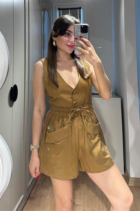 Marston Şortlu Keten Takım - Taba