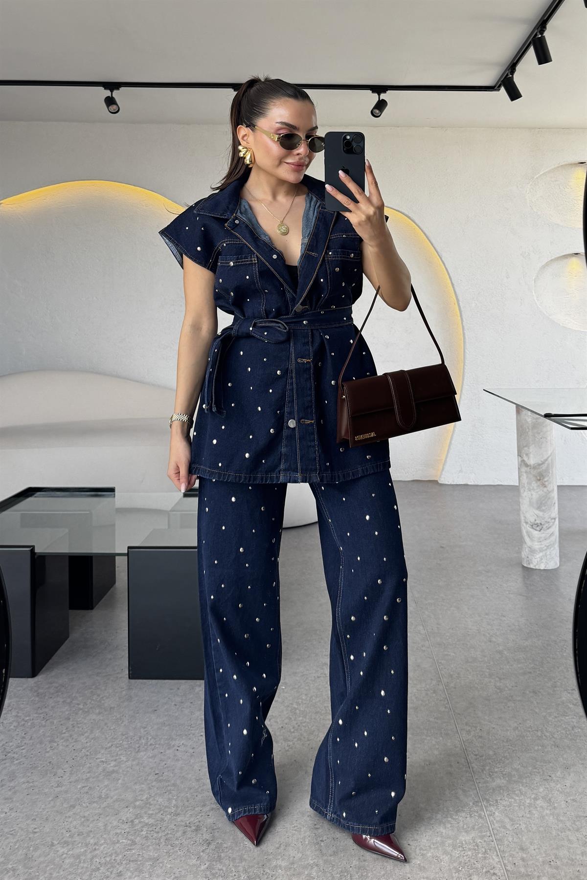 Martha Zımbalı Kuşaklı Denim Takım 