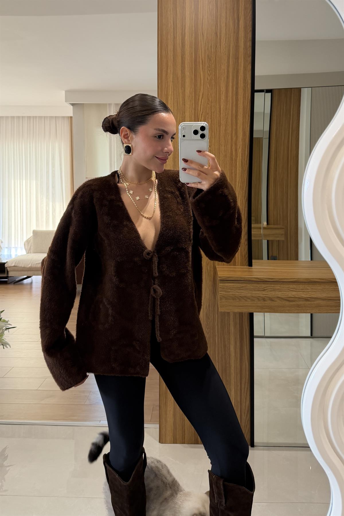 Marvin Kahve Yumoş Dokulu Bağlamalı Hırka