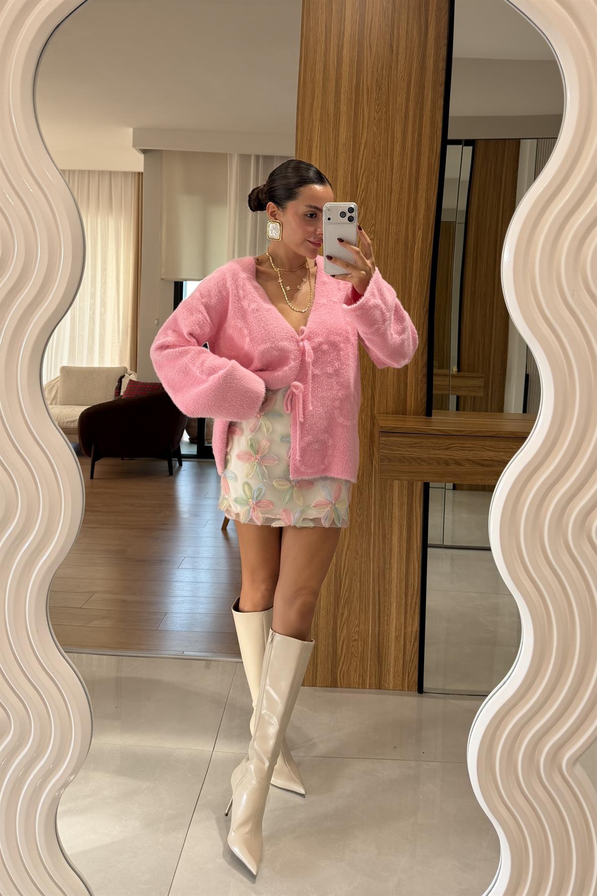 Marvin Pembe Yumoş Dokulu Bağlamalı Hırka