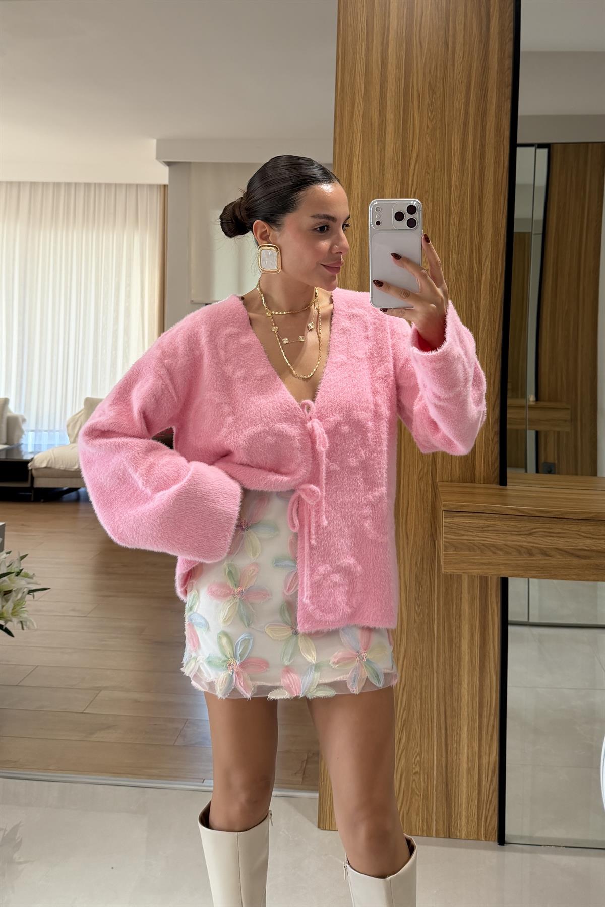 Marvin Pembe Yumoş Dokulu Bağlamalı Hırka