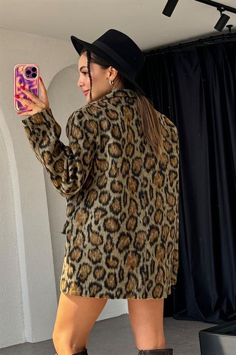 Marya Premium Leopar Kaşe Ceket