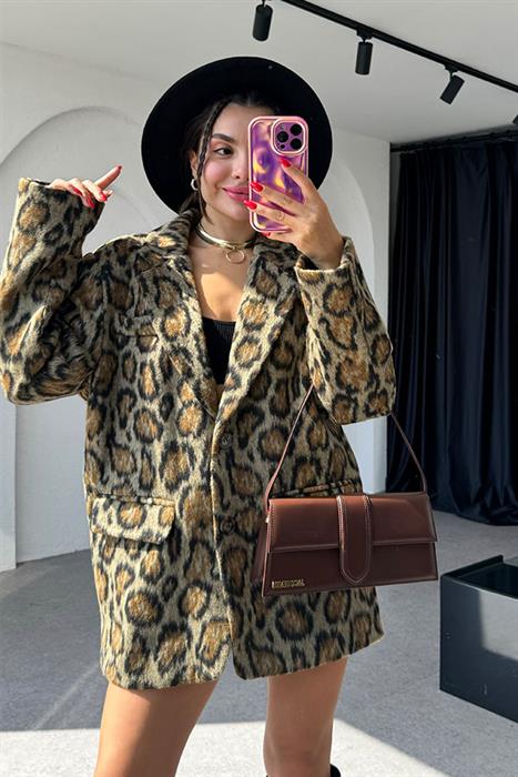 Marya Premium Leopar Kaşe Ceket