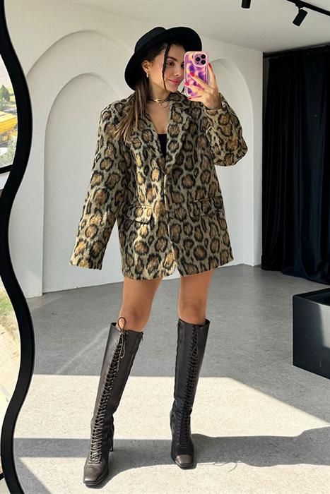 Marya Premium Leopar Kaşe Ceket
