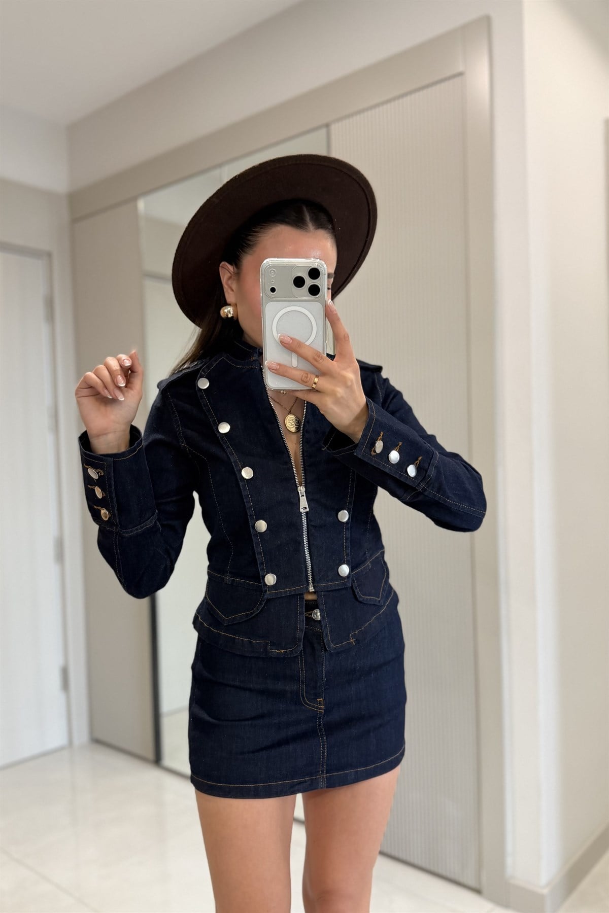Massive Lacivert Denim Şort Etekli Takım