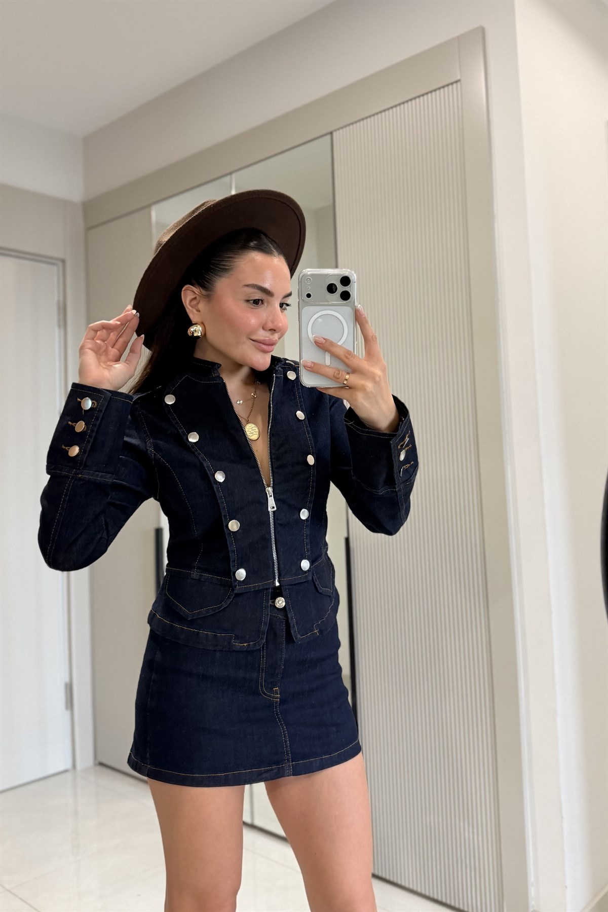Massive Lacivert Denim Şort Etekli Takım