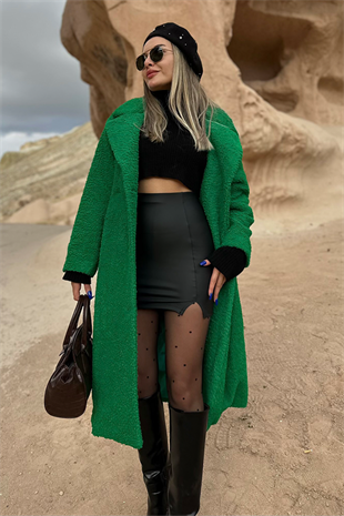 Mat deri yırtmaçlı mini etek