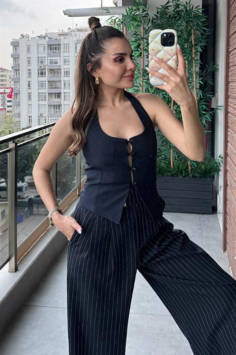 Matilda Kurdele Dekolteli Crop - Lacivert