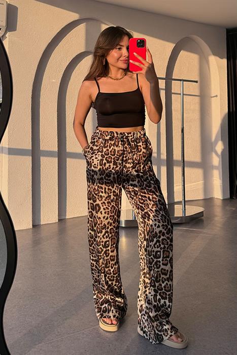 Matyas Beli Lastikli Saten Leopar Pantolon 
