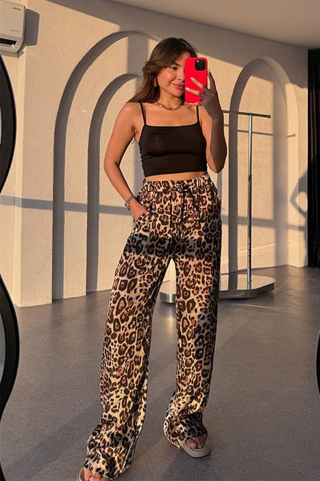 Matyas Beli Lastikli Saten Leopar Pantolon 