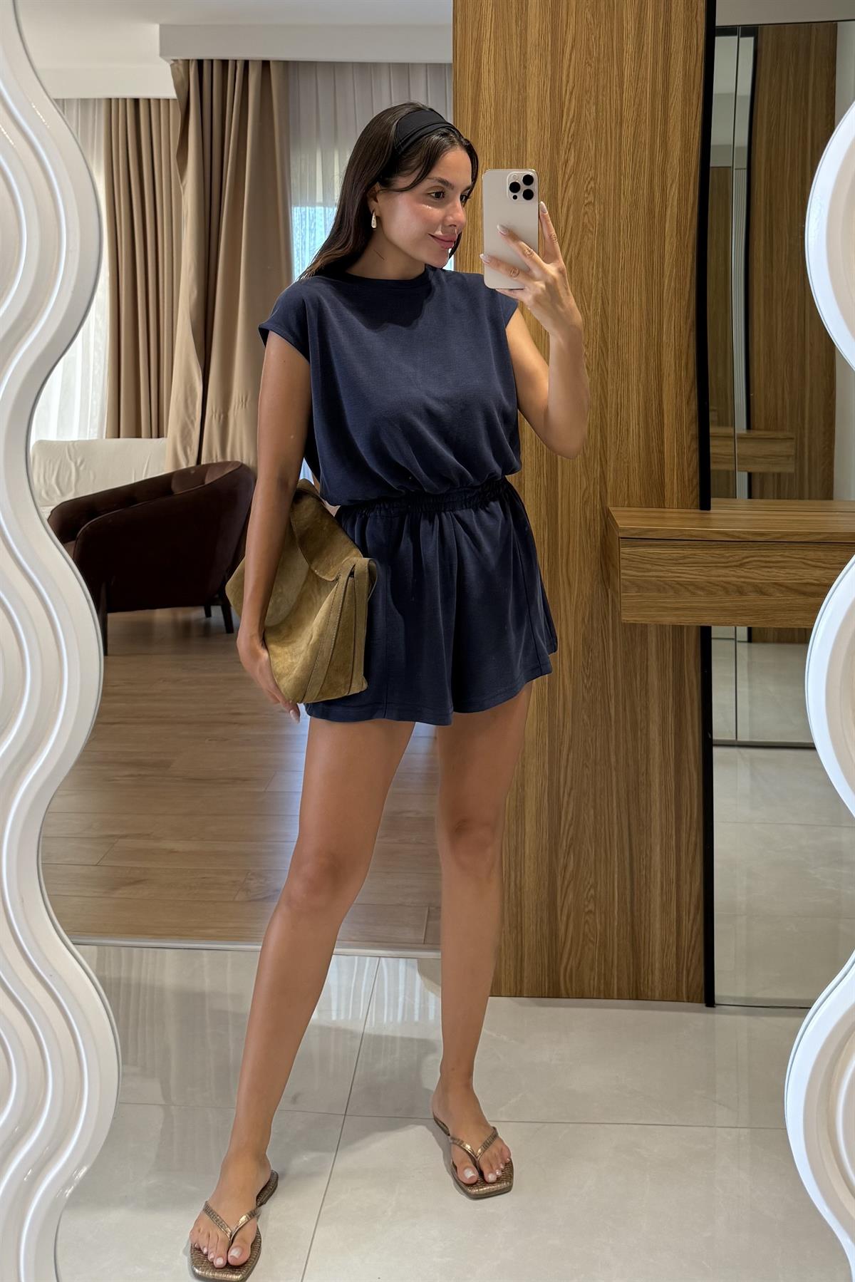 Maude Lacivert Pike Beli Lastikli Tulum