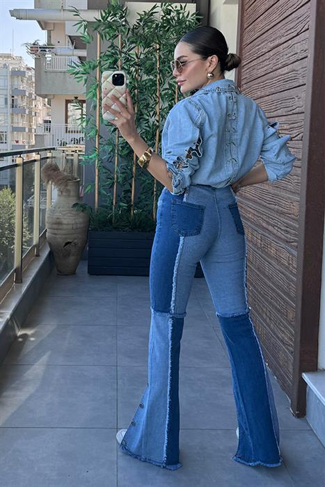 Mayan Çift Renk Tasarım İspanyol Jean