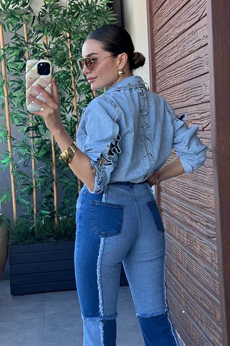 Mayan Çift Renk Tasarım İspanyol Jean