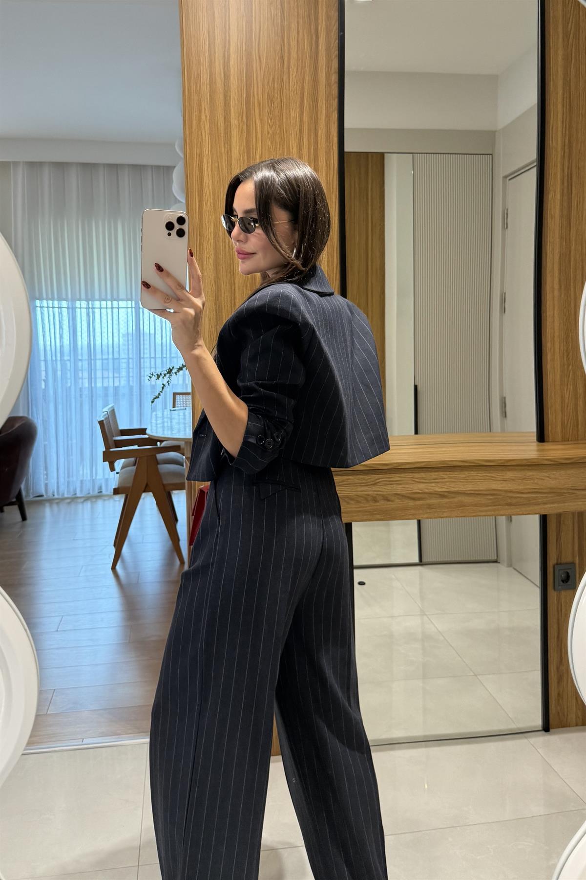 Medusa Lacivert Çizgili Blazer Pantolon Takım