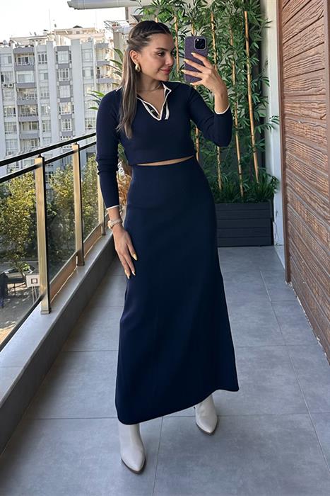 Meghan Fitilli Polo Yaka Etekli Takım - Lacivert