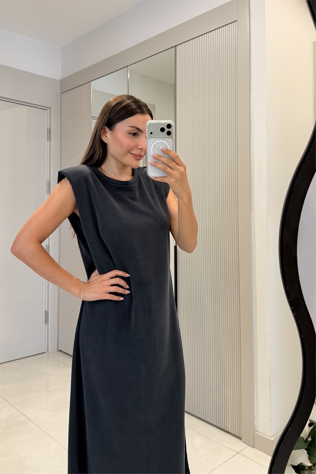 Meira Antrasit Modal Pike Vatkalı Elbise