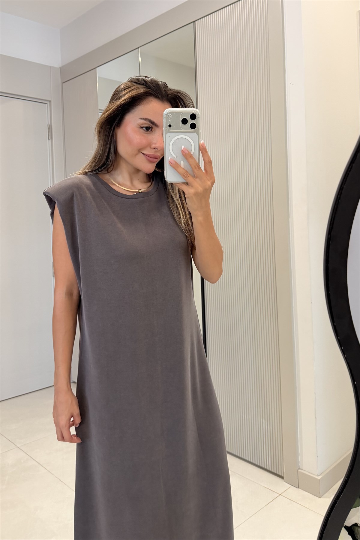 Meira Kahve Modal Pike Vatkalı Elbise