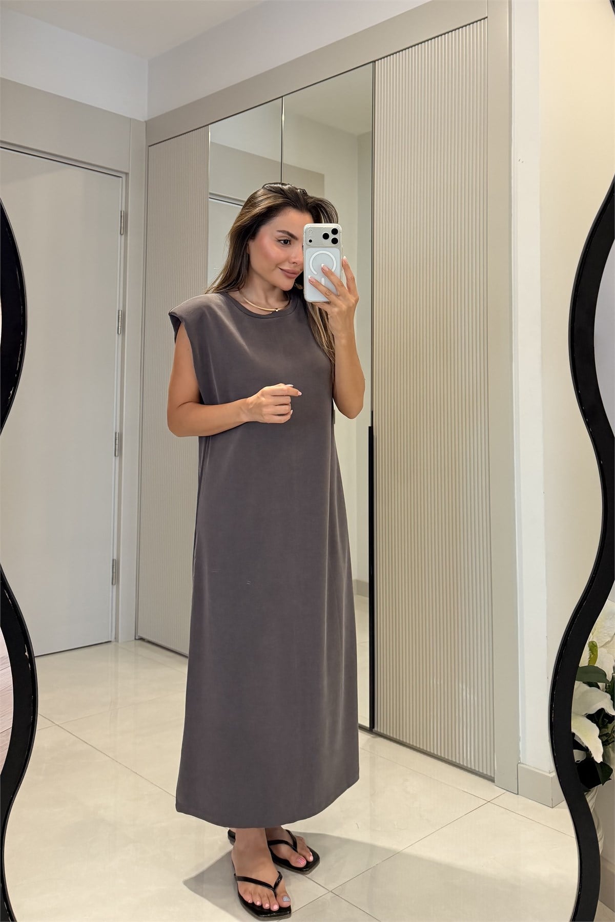 Meira Kahve Modal Pike Vatkalı Elbise