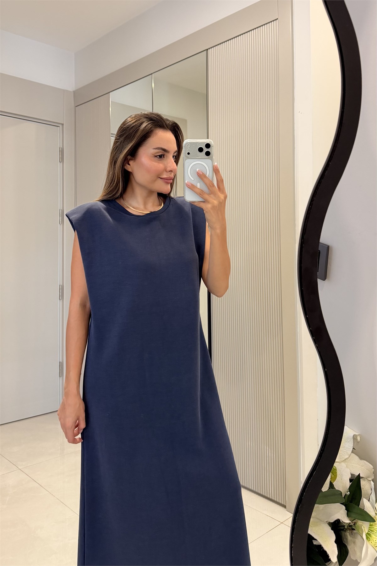 Meira Lacivert Modal Pike Vatkalı Elbise