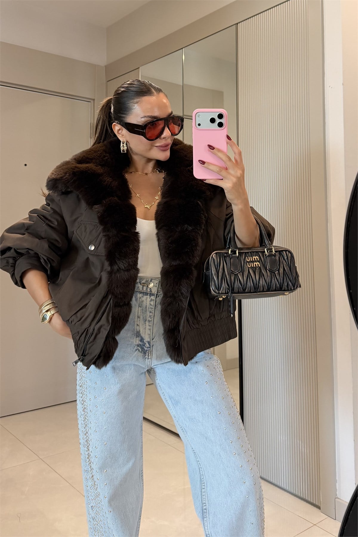 Melania Kahve Kürk Detaylı Premium Lüks Mont
