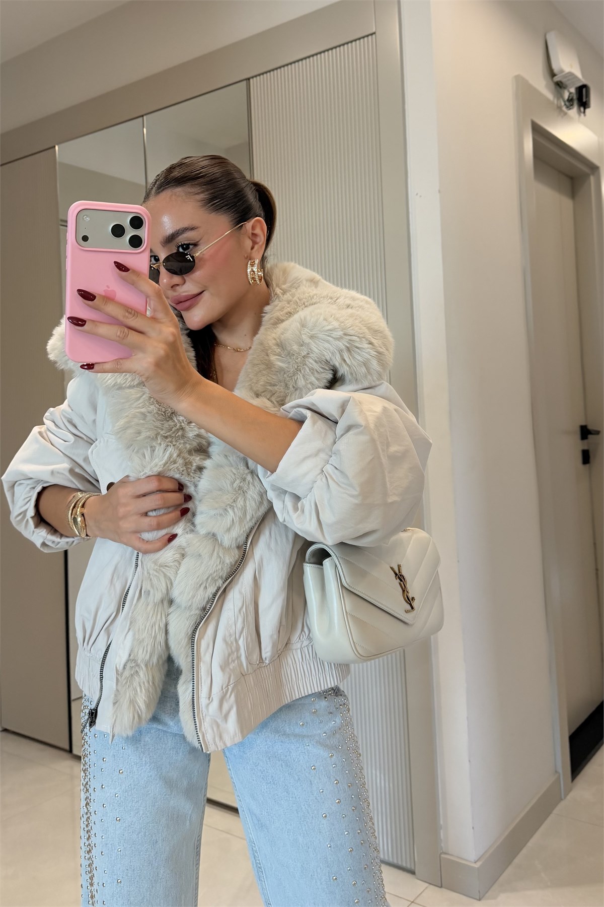 Melania Krem Kürk Detaylı Premium Lüks Mont