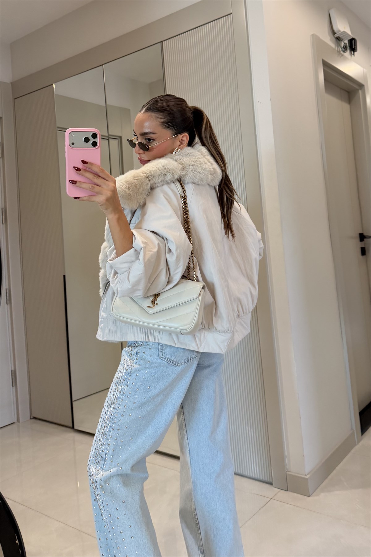 Melania Krem Kürk Detaylı Premium Lüks Mont