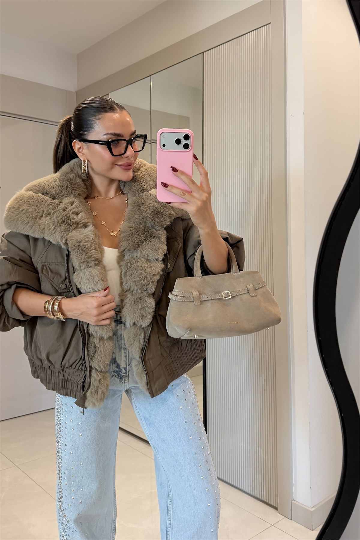 Melania Vizon Kürk Detaylı Premium Lüks Mont