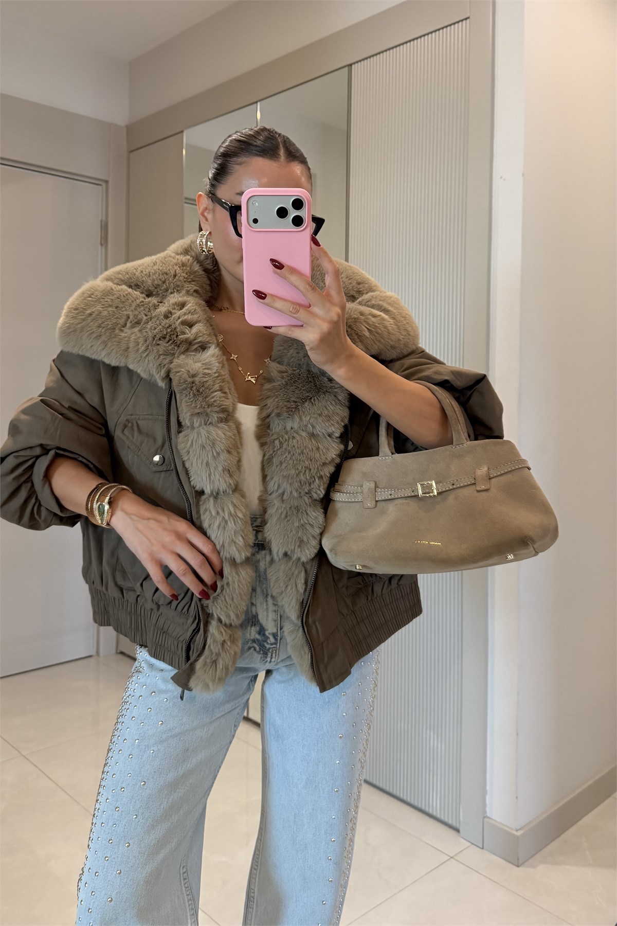 Melania Vizon Kürk Detaylı Premium Lüks Mont